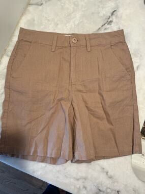 ASOS DESIGN Smart Skinny Linen Mix Shorts - 28" waist Khaki Beige